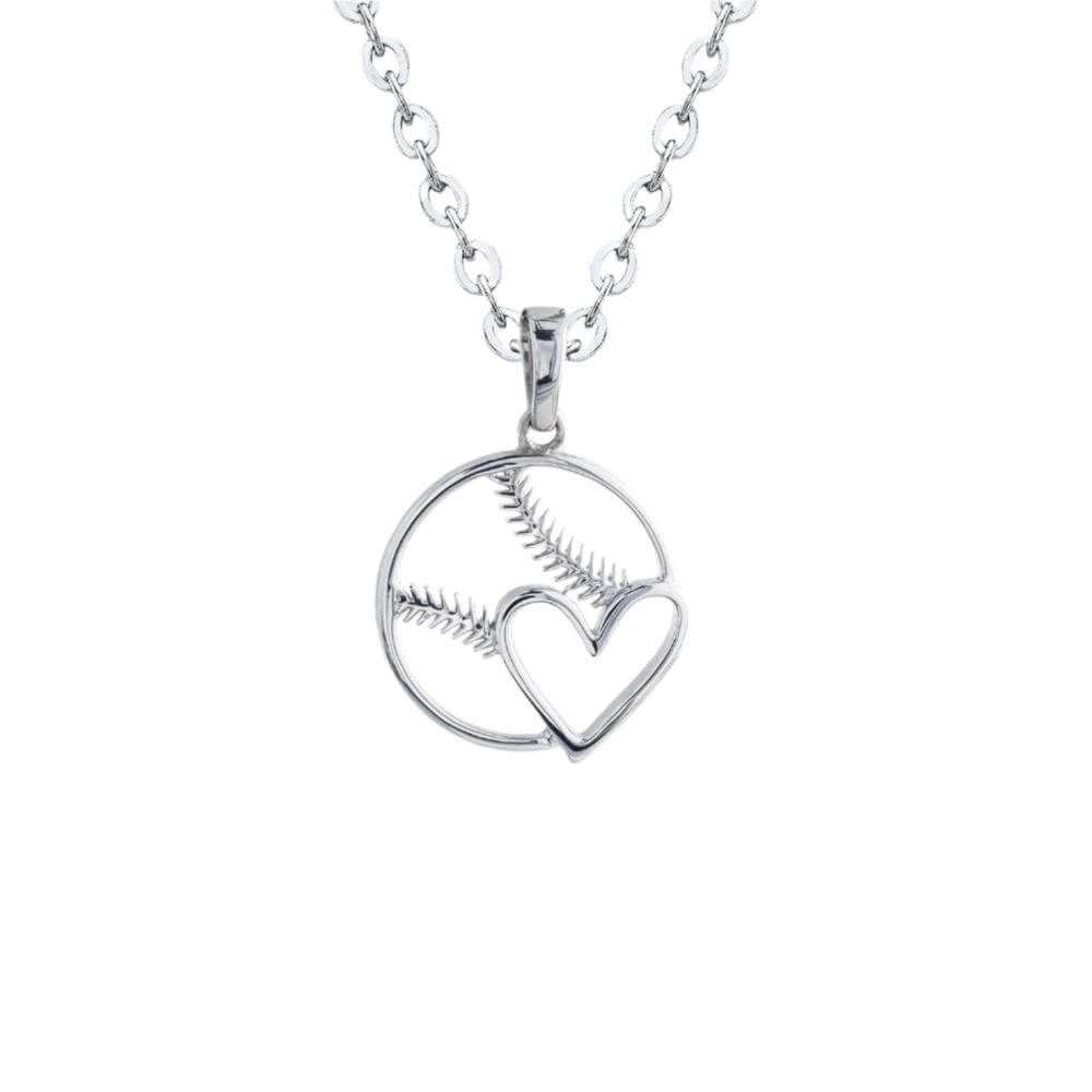 Baseball Heart Necklace | Sterling Silver | Heart Baseball Pendant