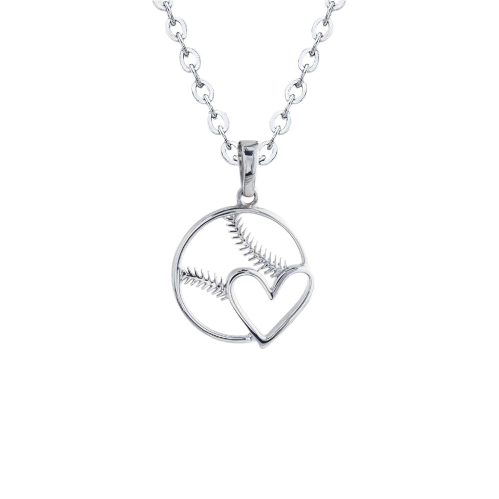 Sterling Mini Baseball Heart Necklace