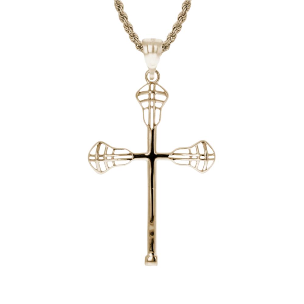 Gold Lacrosse Cross Necklace | Lacrosse Cross Pendant | Gold 14k 10k