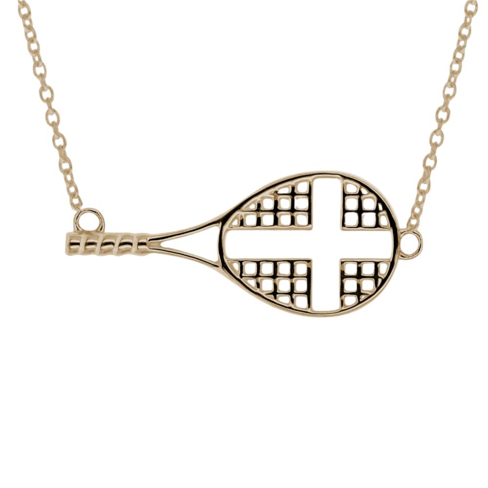 Gold Mini Sideways Tennis Cross Necklace