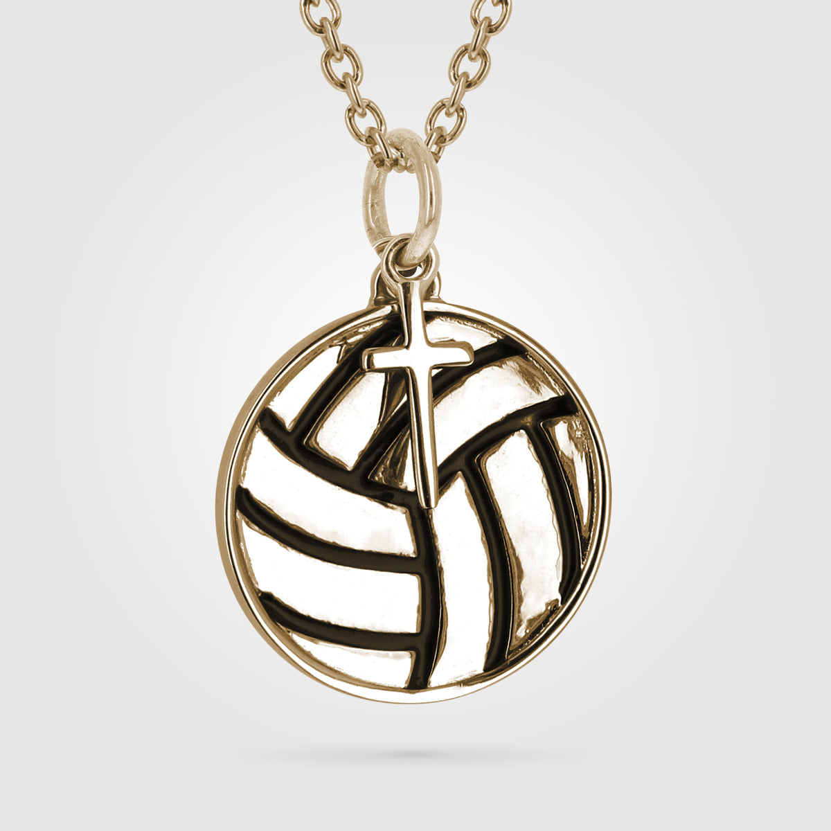 Gold Mini Volleyball Pendant With Dangle Cross