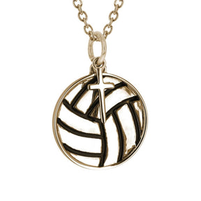 Volleyball Necklace w/ Dangle Cross Pendant | Yellow Gold