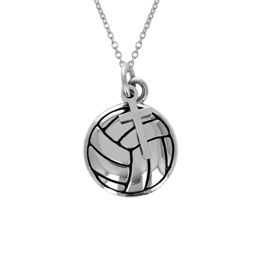 Stainless Mini Volleyball Pendant With Dangle Cross