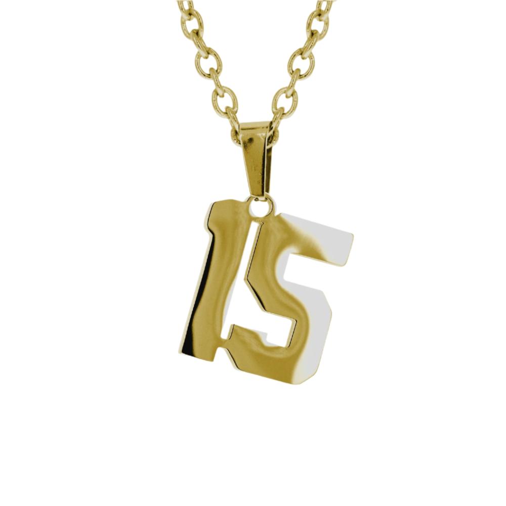 Gold Jersey Number Necklace | Gold Stainless Steel Number Pendant | All In Faith Jewelry