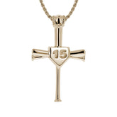 Custom Number 2.0 Baseball Bat Cross Necklace | Yellow Gold