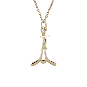 Gold Mini Hockey Pendant With Dangle Cross