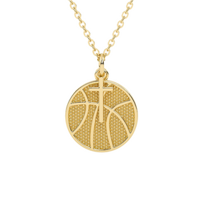 Gold Mini Basketball Pendant with Dangle Cross