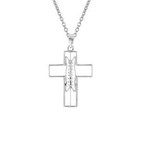 Sterling Mini Gridiron Football Cross Pendant