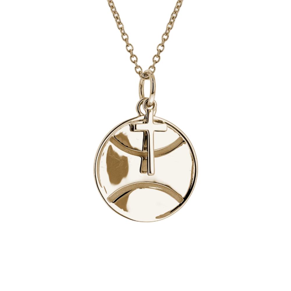 Gold Mini Tennis Pendant With Dangle Cross