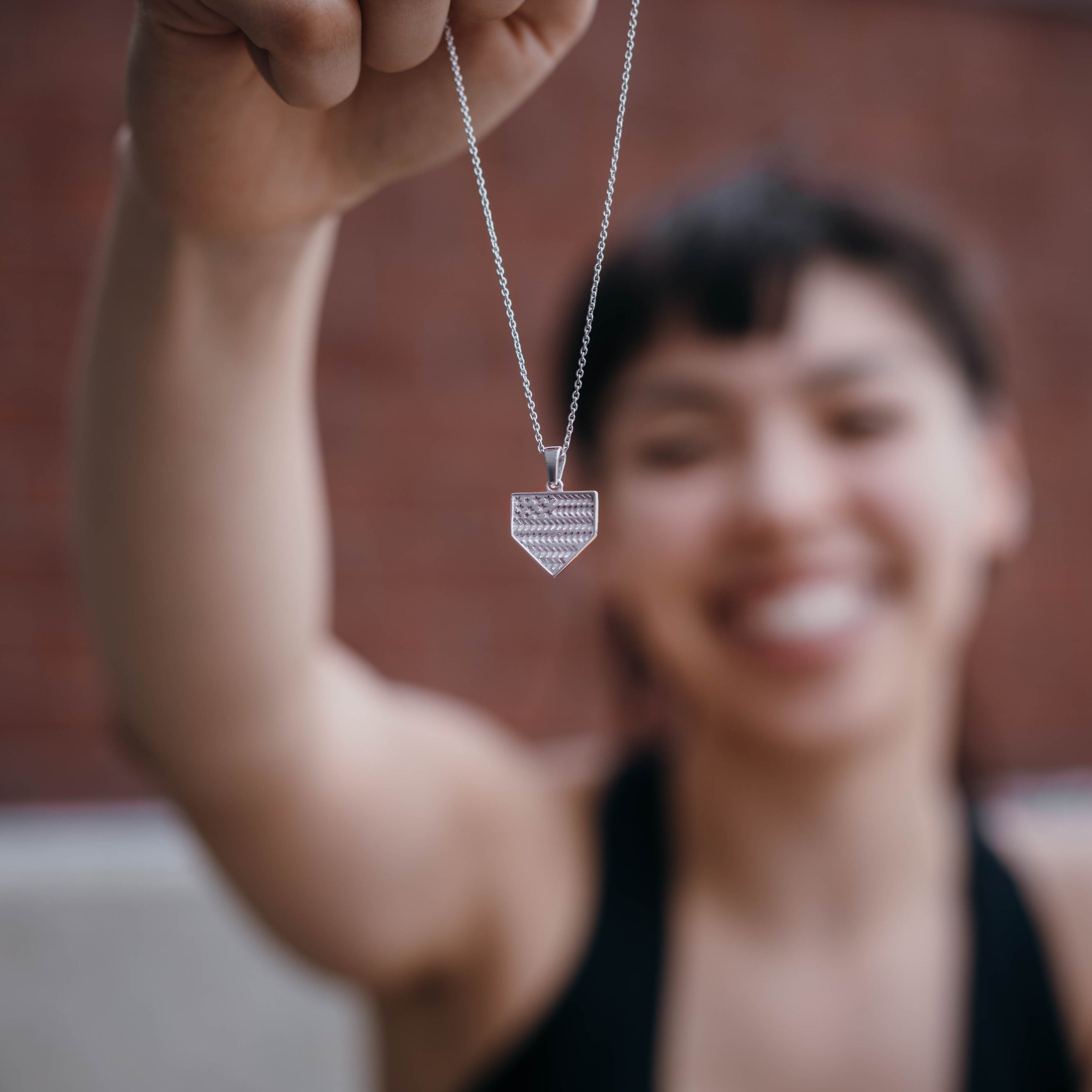 Mini American Flag Home Plate Necklace | Sterling Silver