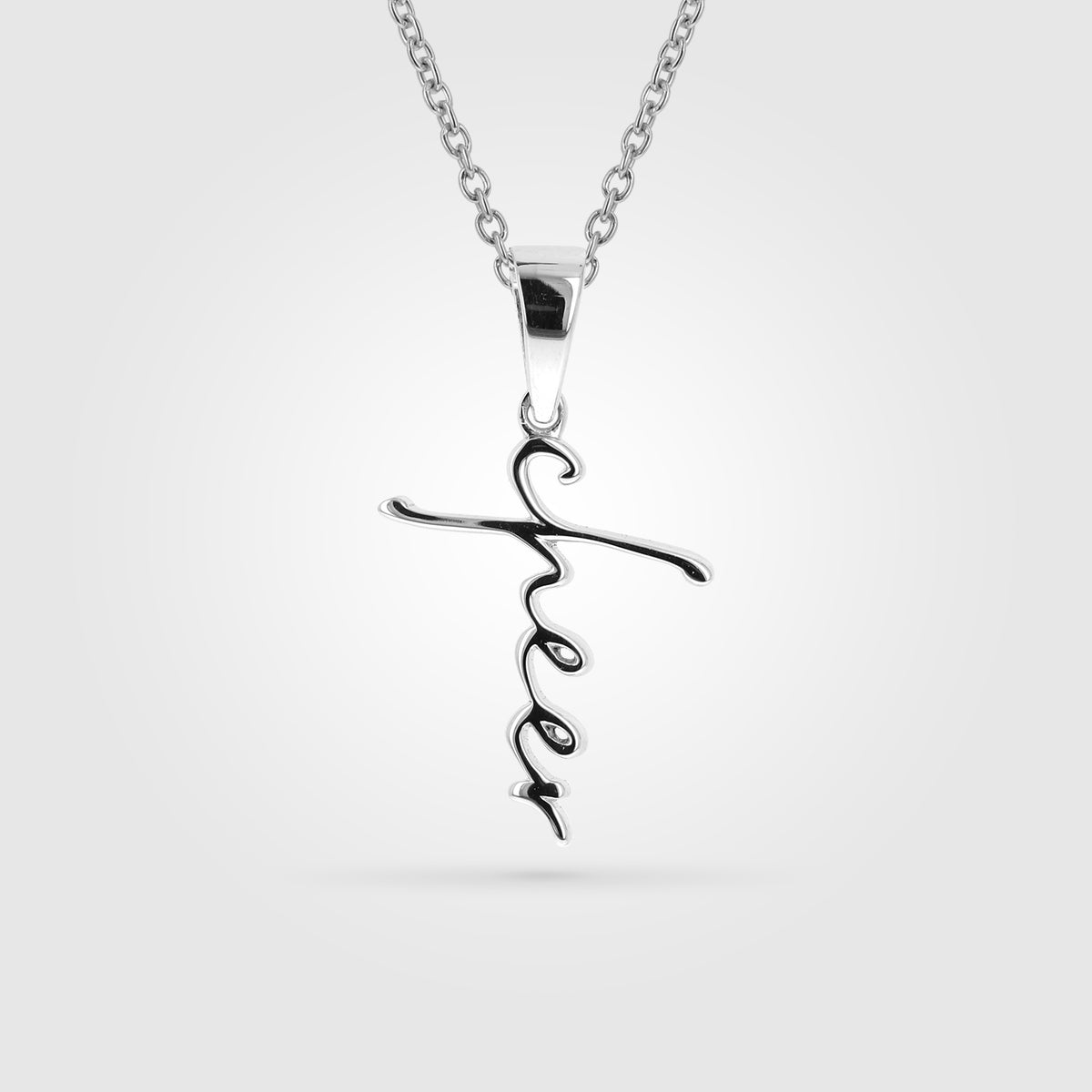 Stainless Mini Cheer Cross Script Necklace