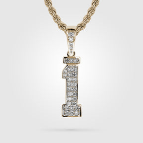 Gold Diamond Studded Single Digit Jersey Number Necklace