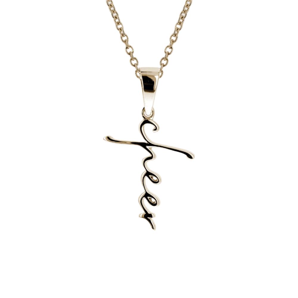 Gold Mini Cheer Cross Script Necklace