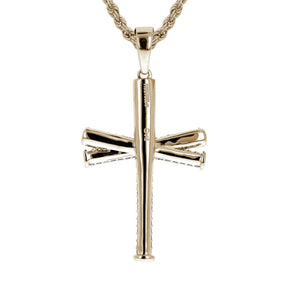 Diamond Baseball Bat Cross Necklace | Gold