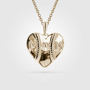 Gold Mini Mom Heart Baseball Necklace