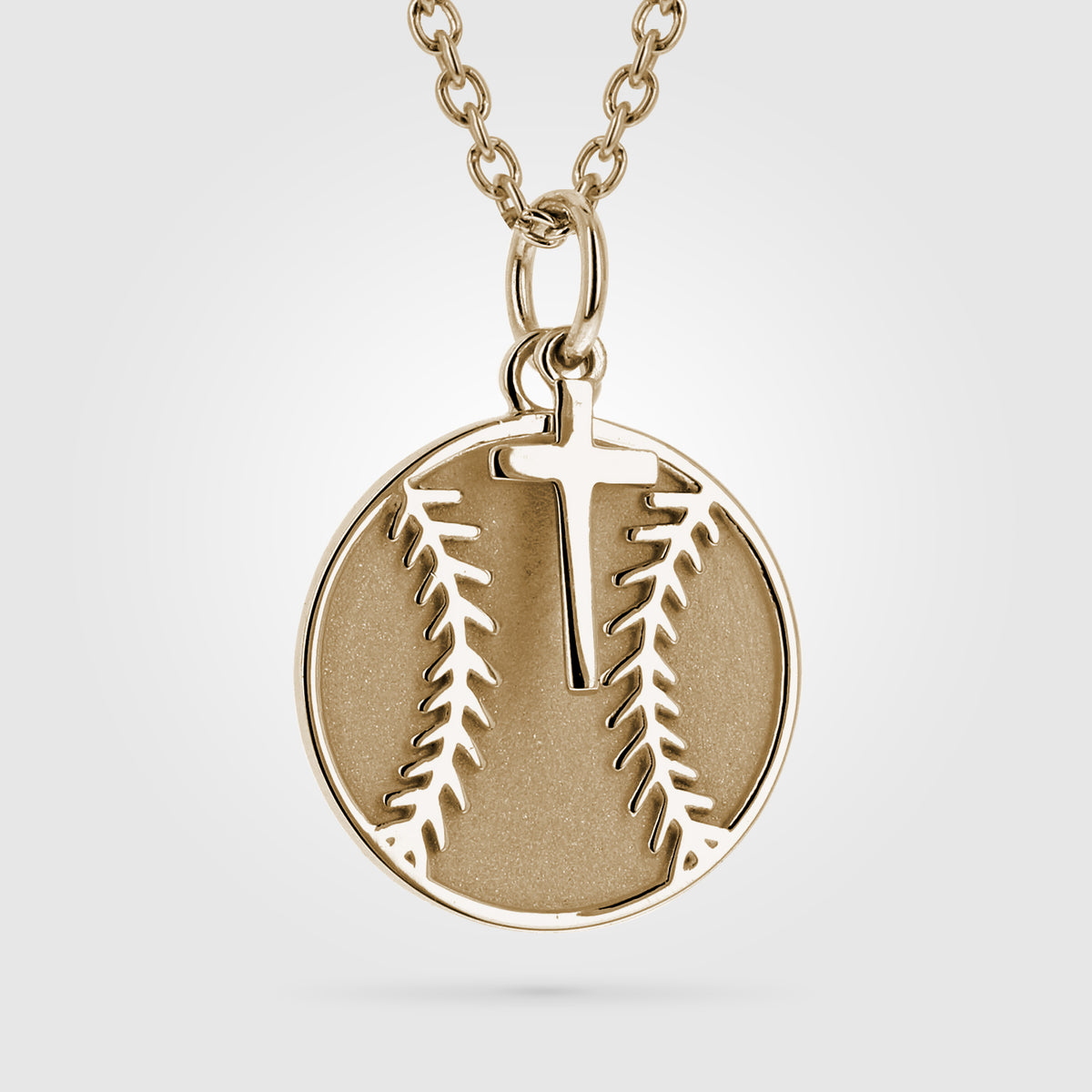 Gold Mini Baseball Pendant With Dangle Cross