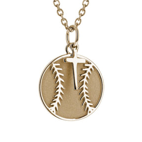 Gold Mini Baseball Pendant With Dangle Cross