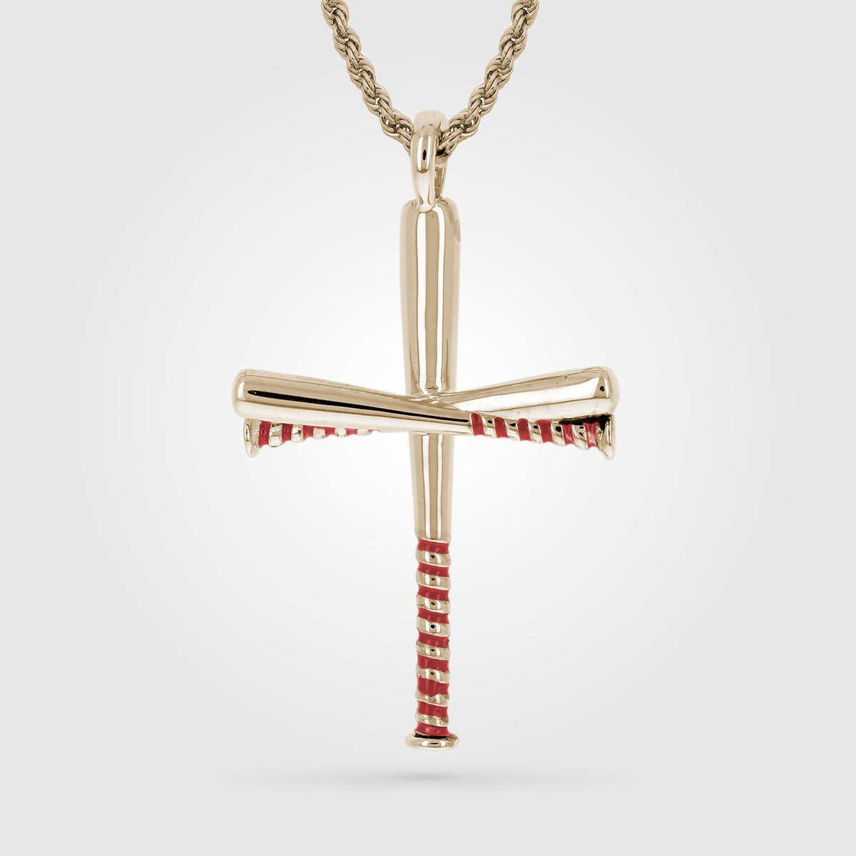 Gold Red Enameled Gripped Baseball Bat Cross