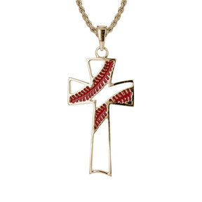 Gold Red Enamel Stitch Cross