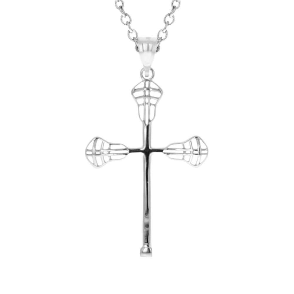 Lacrosse Cross Necklace | Sterling Silver