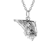 Sterling Mini Basketball Net Pendant With Dangle Cross