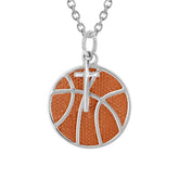 Sterling Orange Enameled Mini Basketball Necklace With Dangle Cross