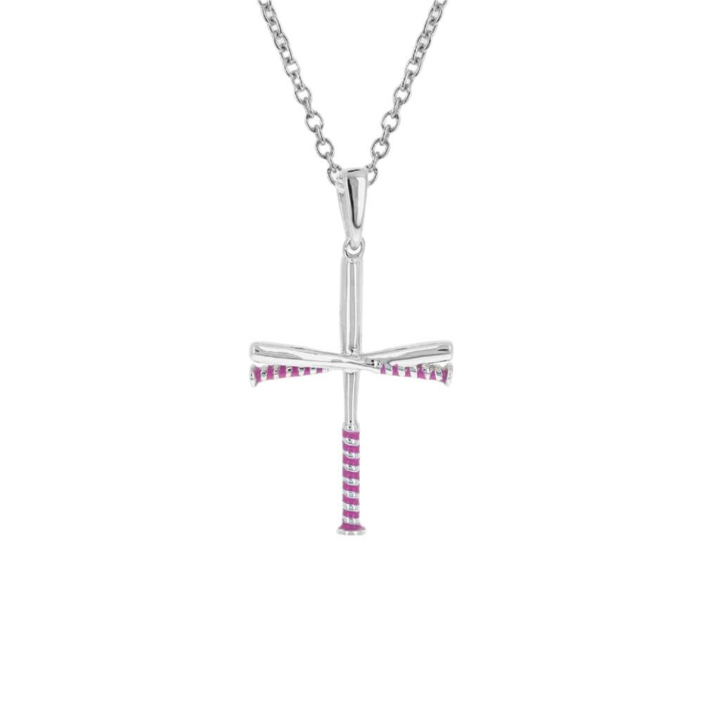 Sterling Mini Pink Enamel Softball Cross Pendant