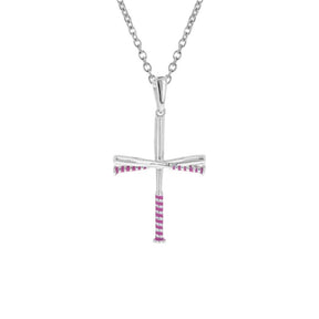 Pink Grip Softball Bat Cross Necklace | Gold