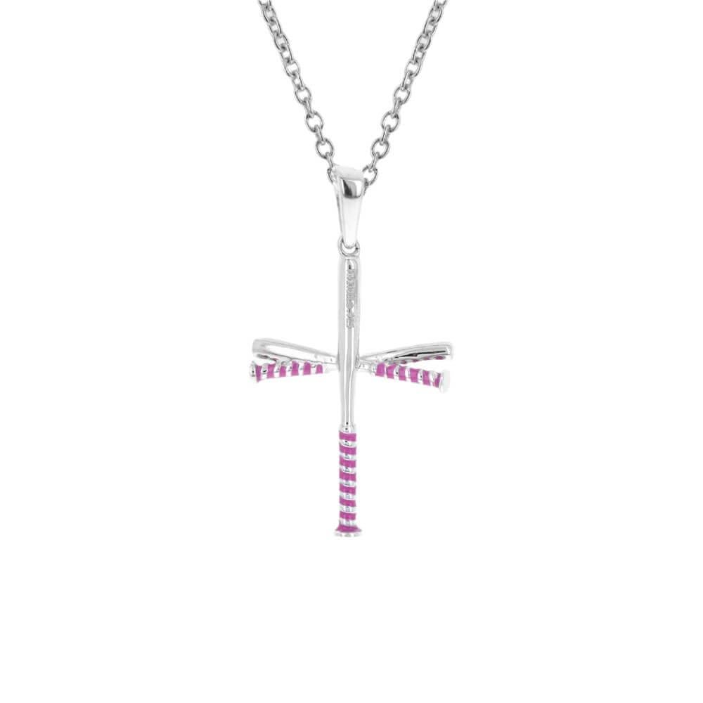 Sterling Mini Pink Enamel Softball Cross Pendant