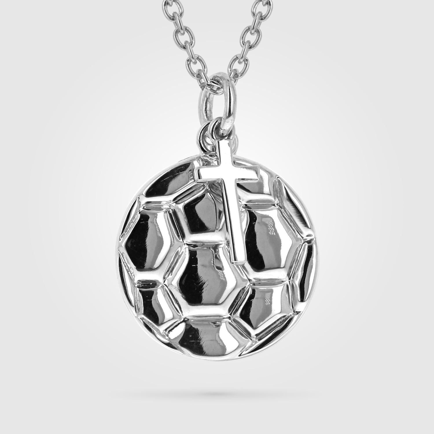 Stainless Mini Soccer Ball Pendant With Dangle Cross