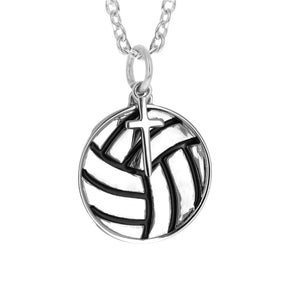 Sterling Mini Volleyball Pendant With Dangle Cross