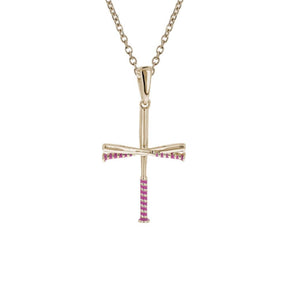 Pink Grip Softball Bat Cross Necklace | Gold