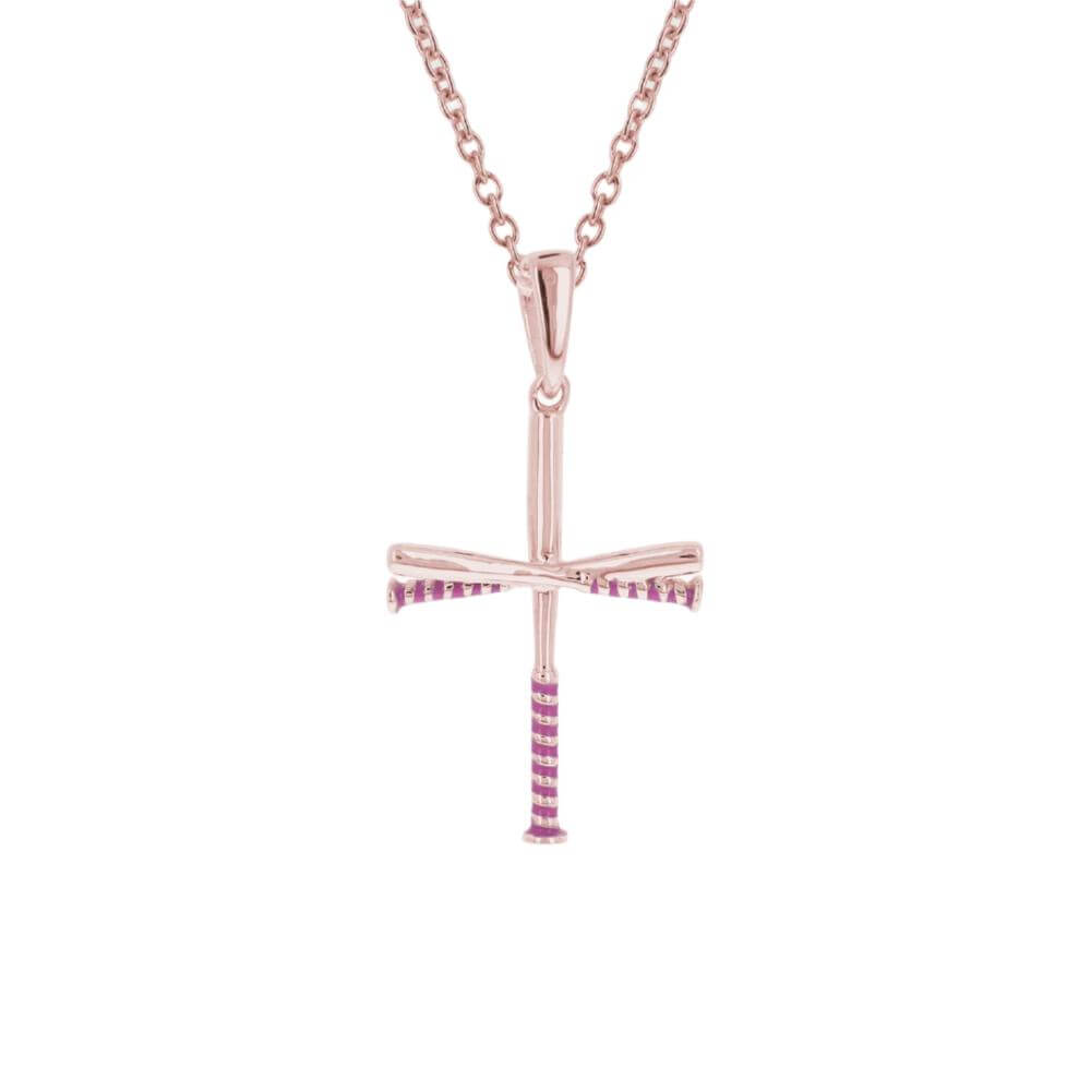Pink Grip Softball Bat Cross Necklace | Gold