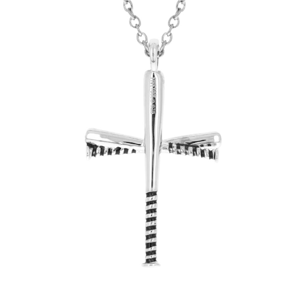 Sterling Black Enameled Gripped Baseball Bat Cross