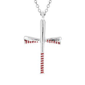 Sterling Red Enameled Gripped Baseball Bat Cross