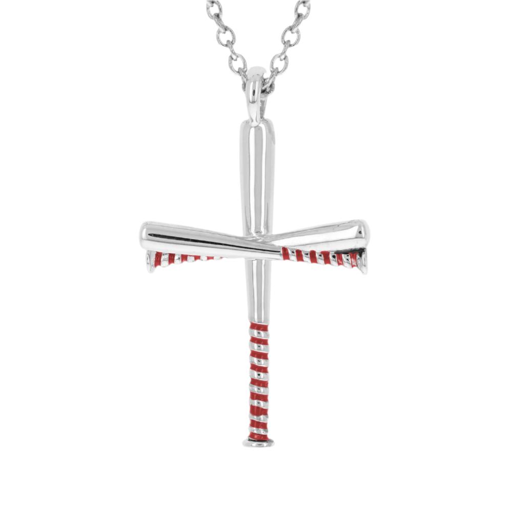 Sterling Red Enameled Gripped Baseball Bat Cross