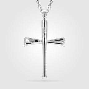 Sterling Extra Large Baseball Bat Cross Necklace